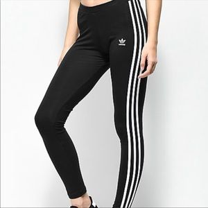 Adidas Leggings Womens Medium *Flaw Black Trefoil White Stripes Stretch Pants